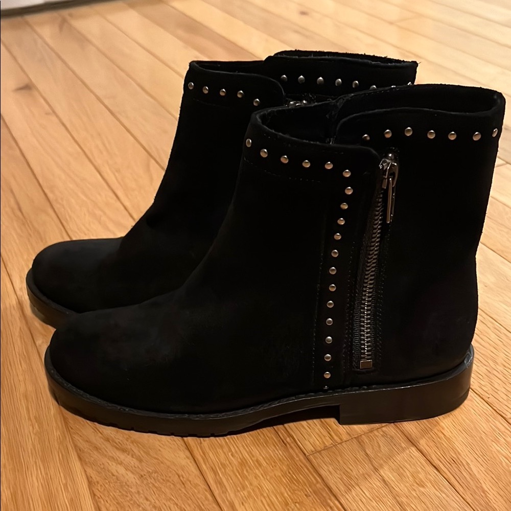Frye Black Suede Ankle Booties with Studded Detail